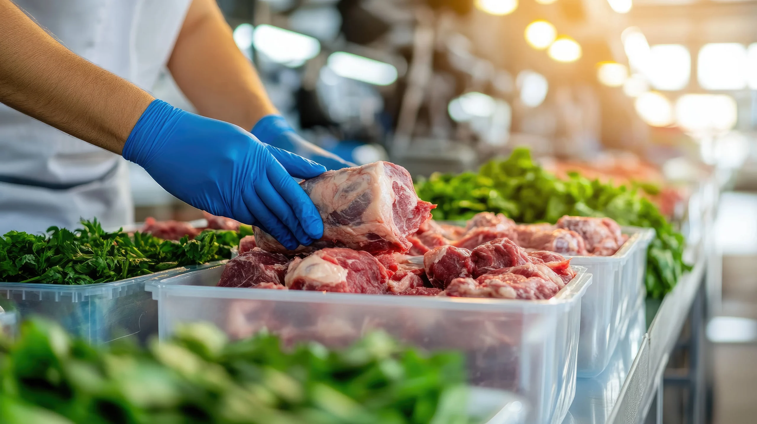 vecteezy meat preparation in a commercial setting hands in gloves 70019312